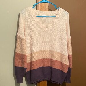 Elegant V-Neck Sweater in Cream, Tan, and Purple